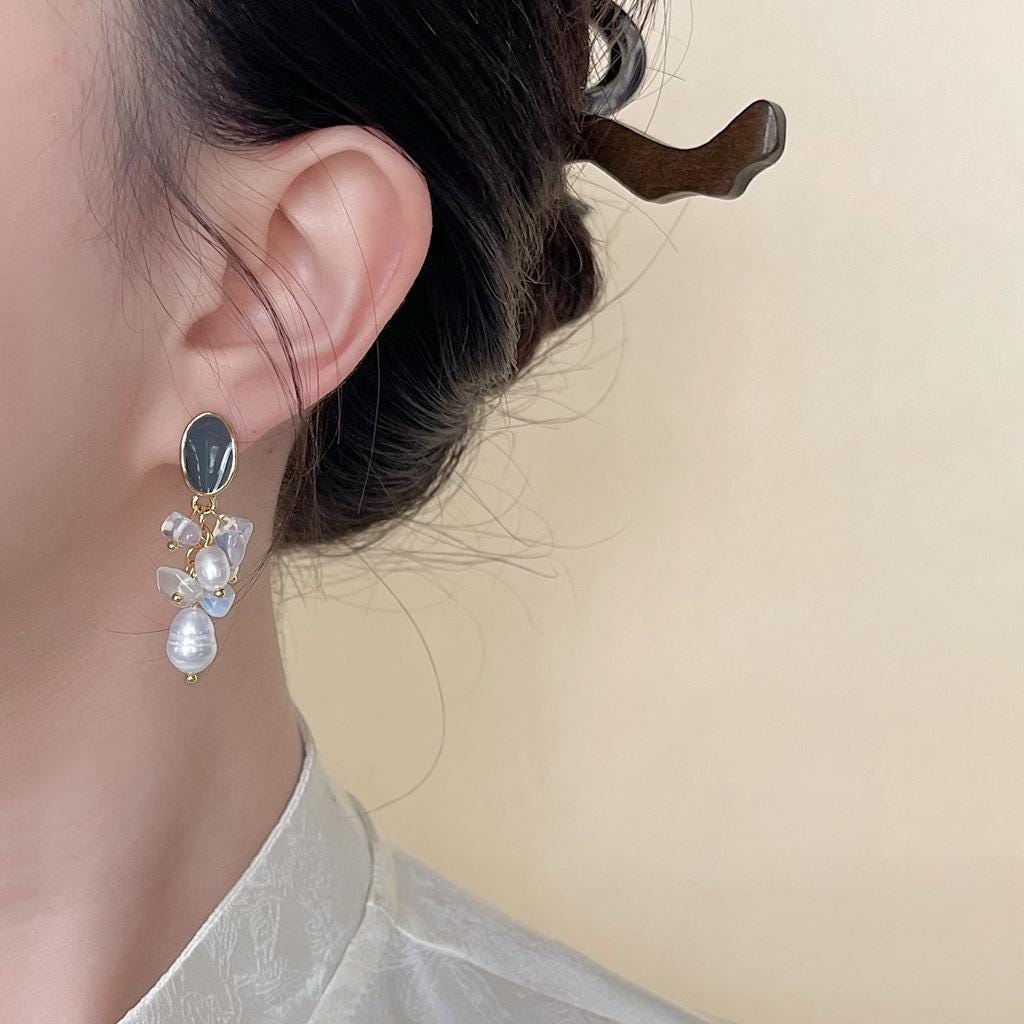 Sunset Beach Earrings – Gold Plated Opal & Freshwater Pearl Cascade Earrings