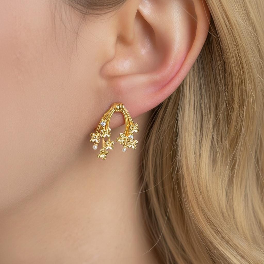 Flower Cluster Ear Climber – Pearl Floral Vine Earrings