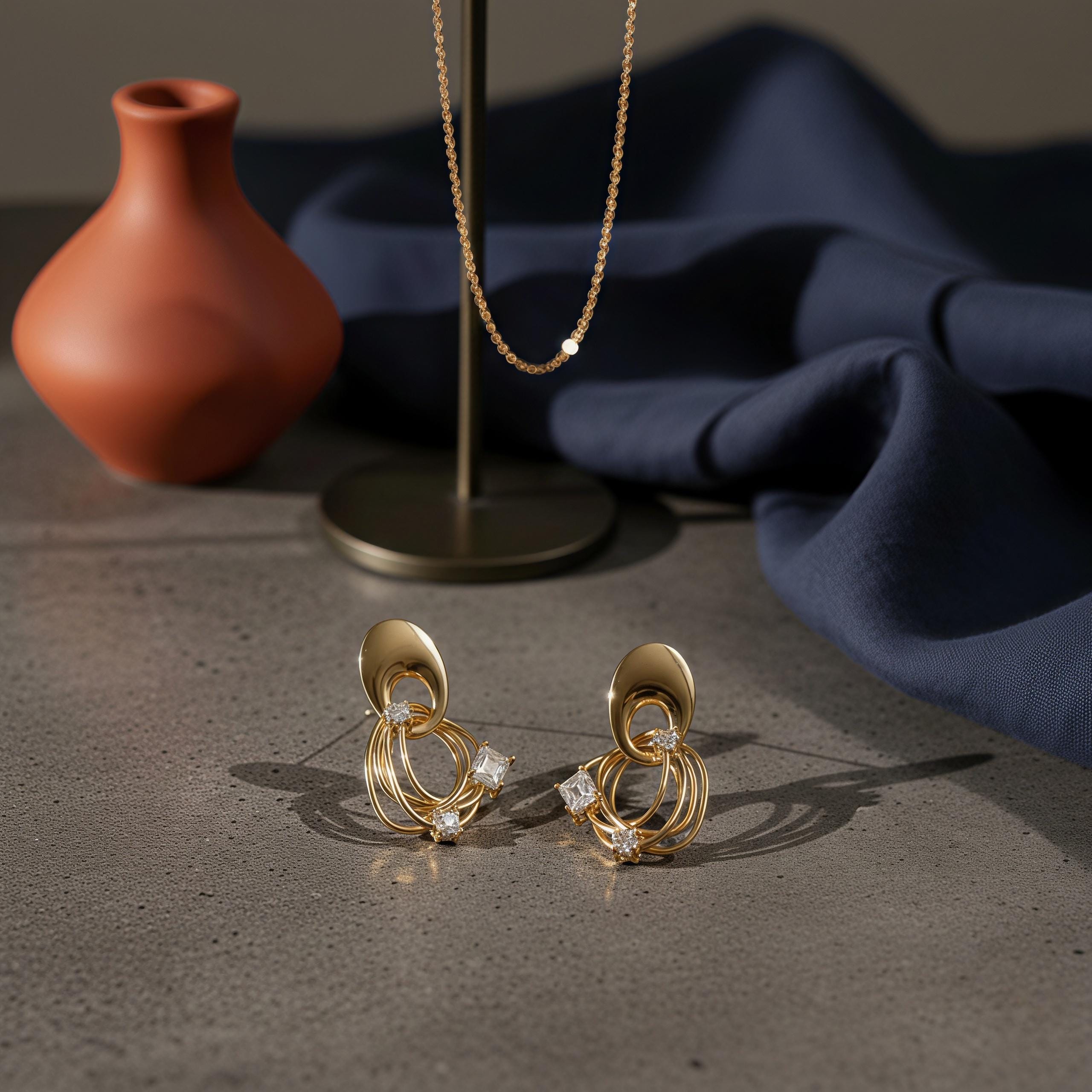 Abstract Geometric Orbital Stud Earrings – 18K Gold Plated Modern Art Earrings
