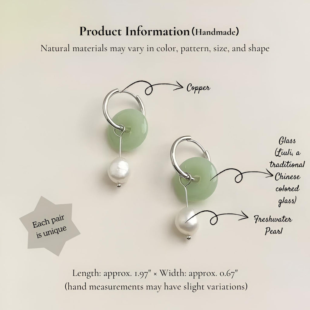 Lotus Mist Earrings – Handmade Green Glass & Freshwater Pearl Hoop Earrings