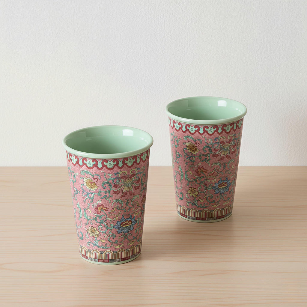 Vintage Famille Rose Ceramic Mug | Chinoiserie Floral Tea Cup