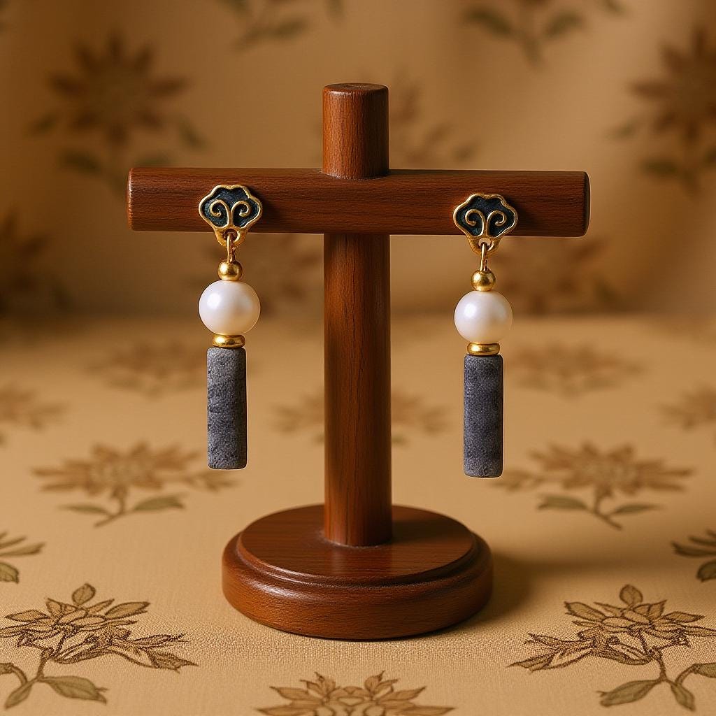 Cloisonné Enamel Earrings – Handmade Pearl & Blue Jasper Earrings