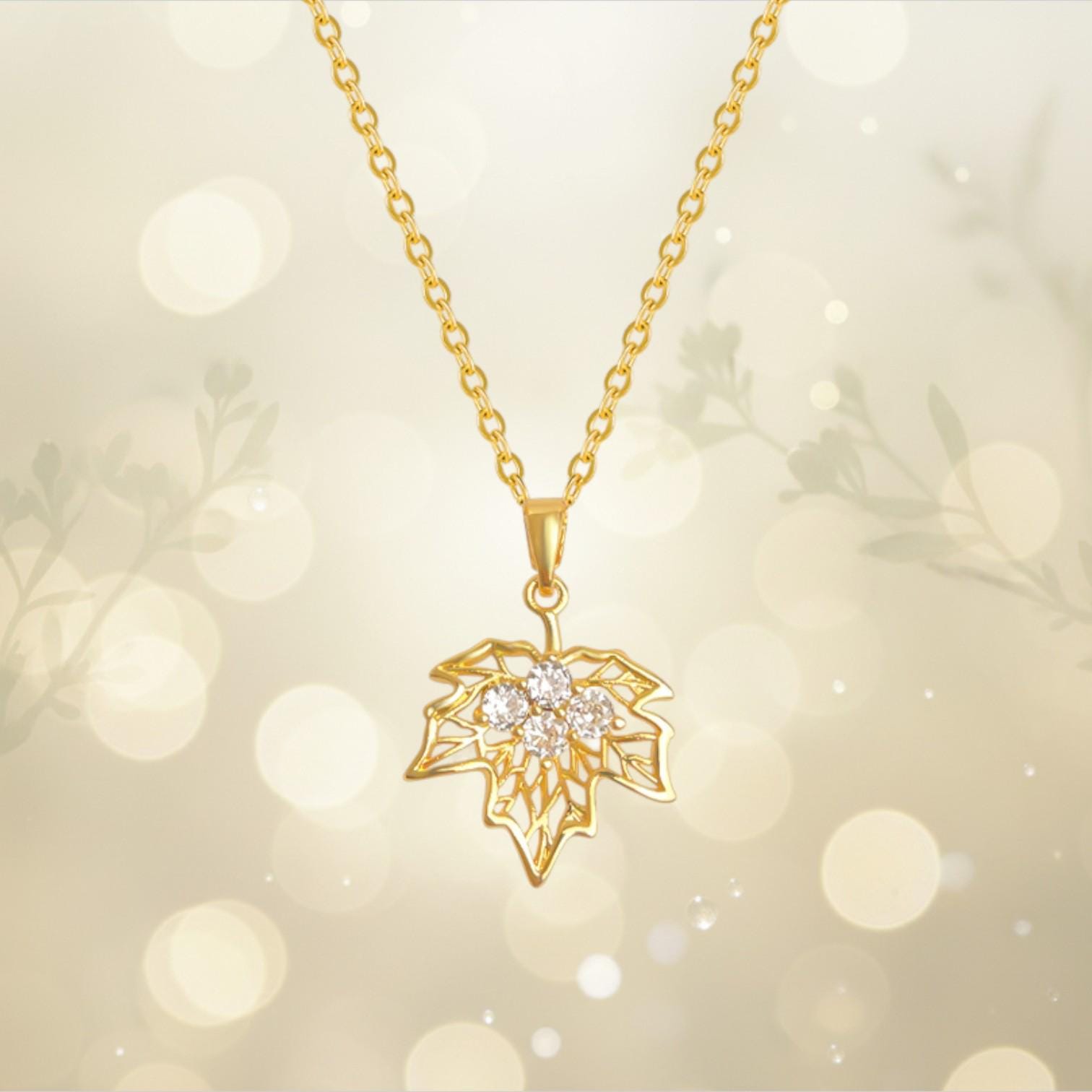 Golden Maple Leaf Necklace & Earrings – Bloom Collection | Autumn Whisper Jewelry