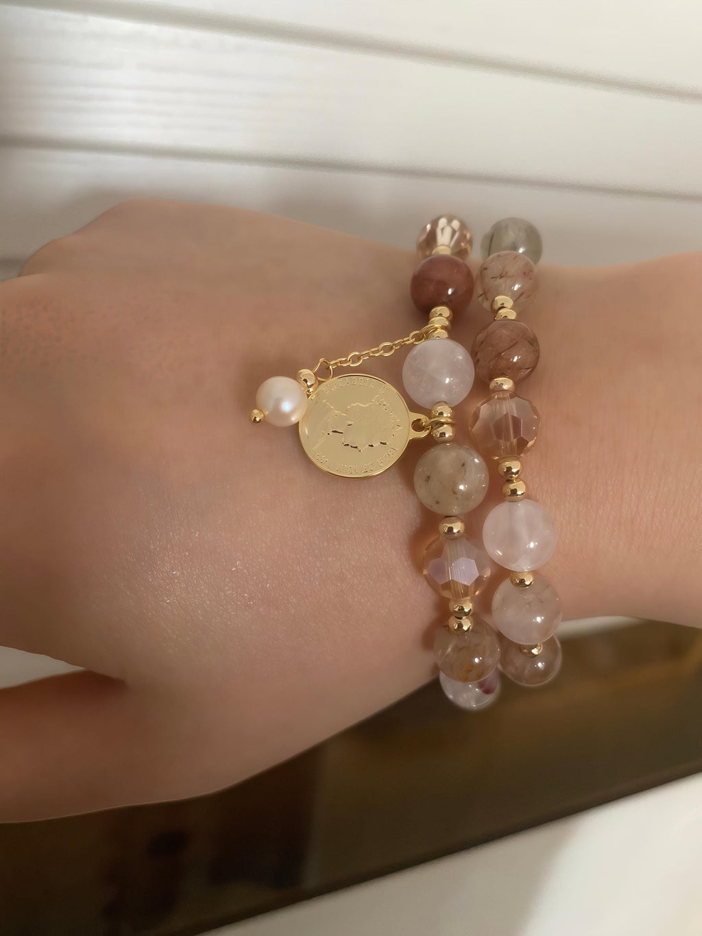 Pearl & Black Rutilated Quartz Bracelet – Natural Crystal Bracelet for Balance, Protection & Calm