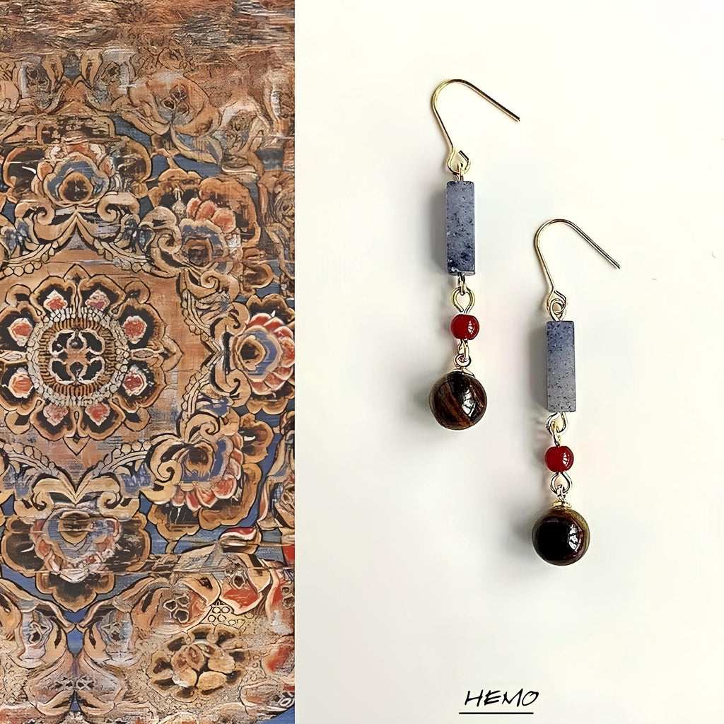 Silk Sleeve Red Agate Dangle Earrings – Handmade Eastern-Inspired Gemstone Earrings