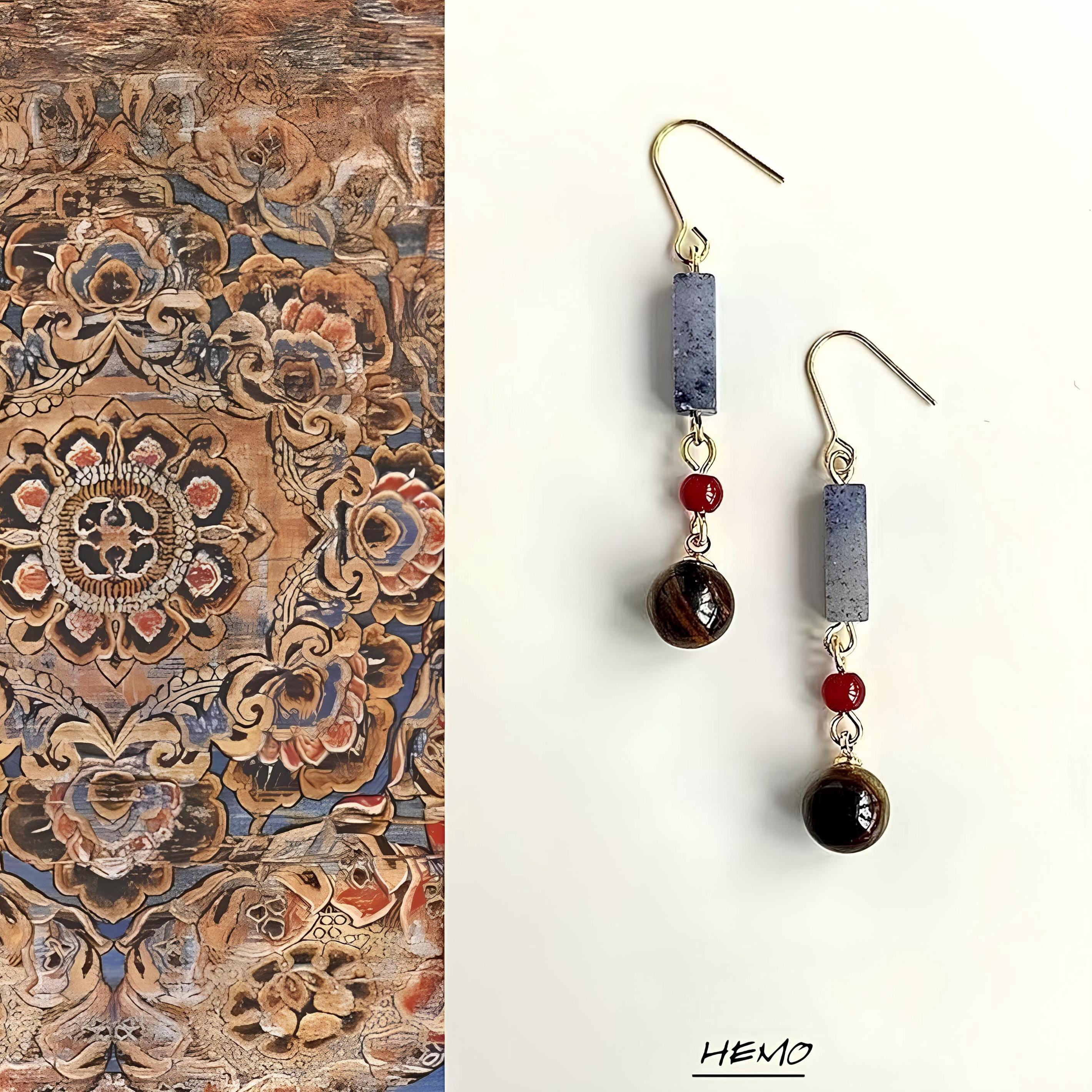 Silk Sleeve Red Agate Dangle Earrings – Handmade Eastern-Inspired Gemstone Earrings