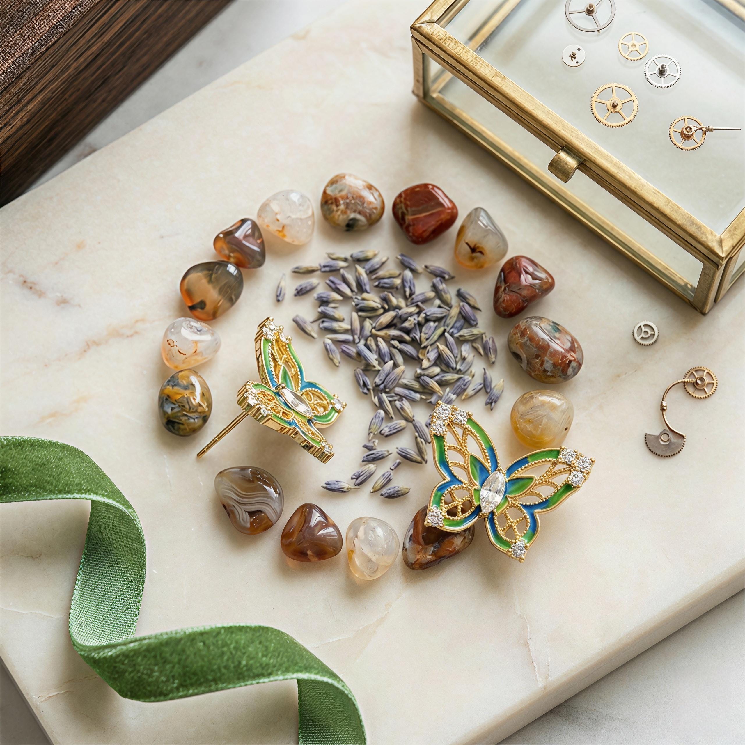 Enamel Butterfly Earrings – Vintage French Style Jewelry – Designer Gift