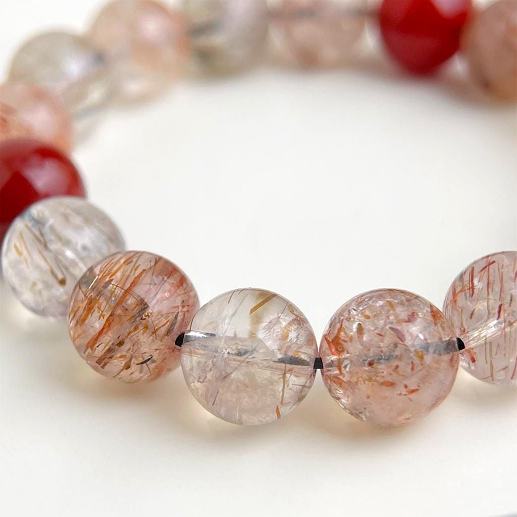Red Rutilated Quartz & Red Agate Bracelet – Natural Crystal Bracelet for Protection & Strength