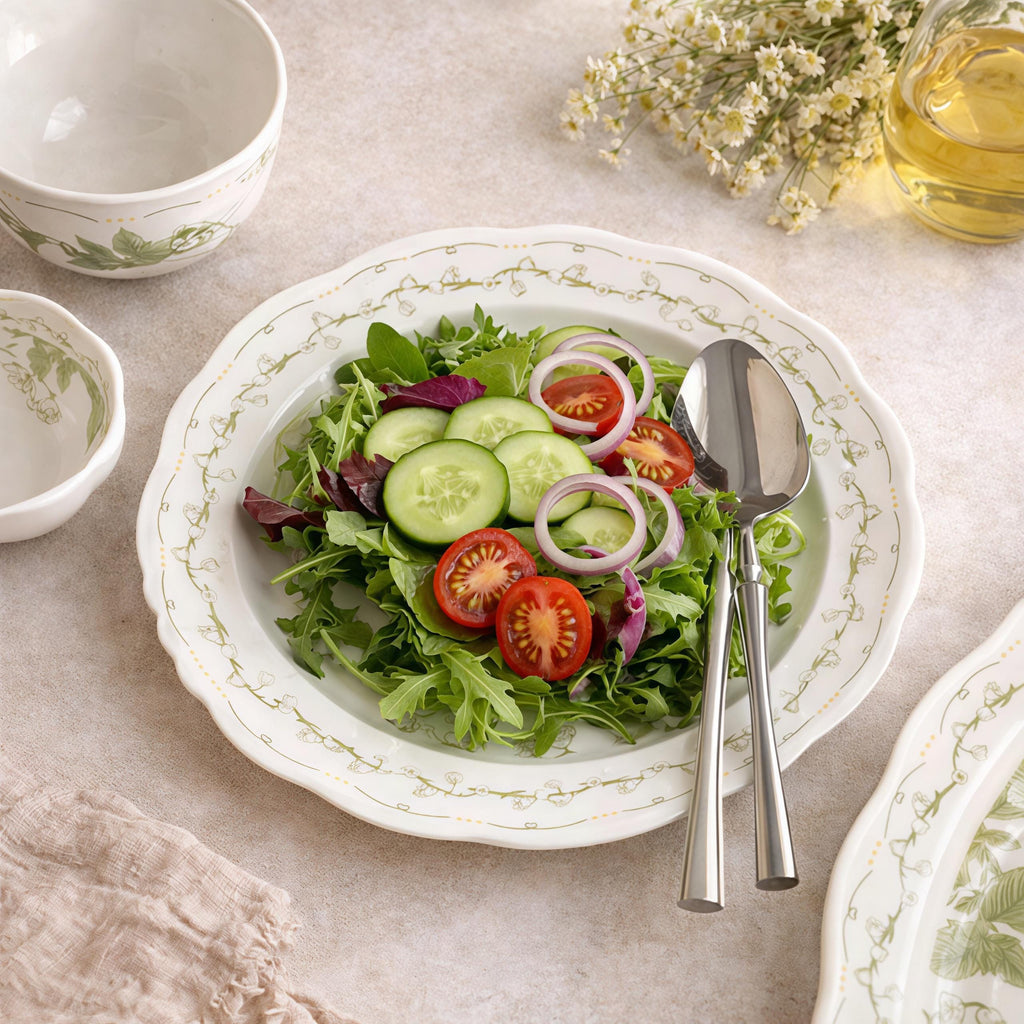 Lily of the Valley Ceramic Tableware Set | Vintage Botanical Plates & Bowls | Floral Dinnerware Set