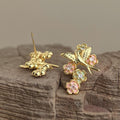 Gold Swallow Earrings – Enamel Cherry Blossom & Zircon Bird Earrings