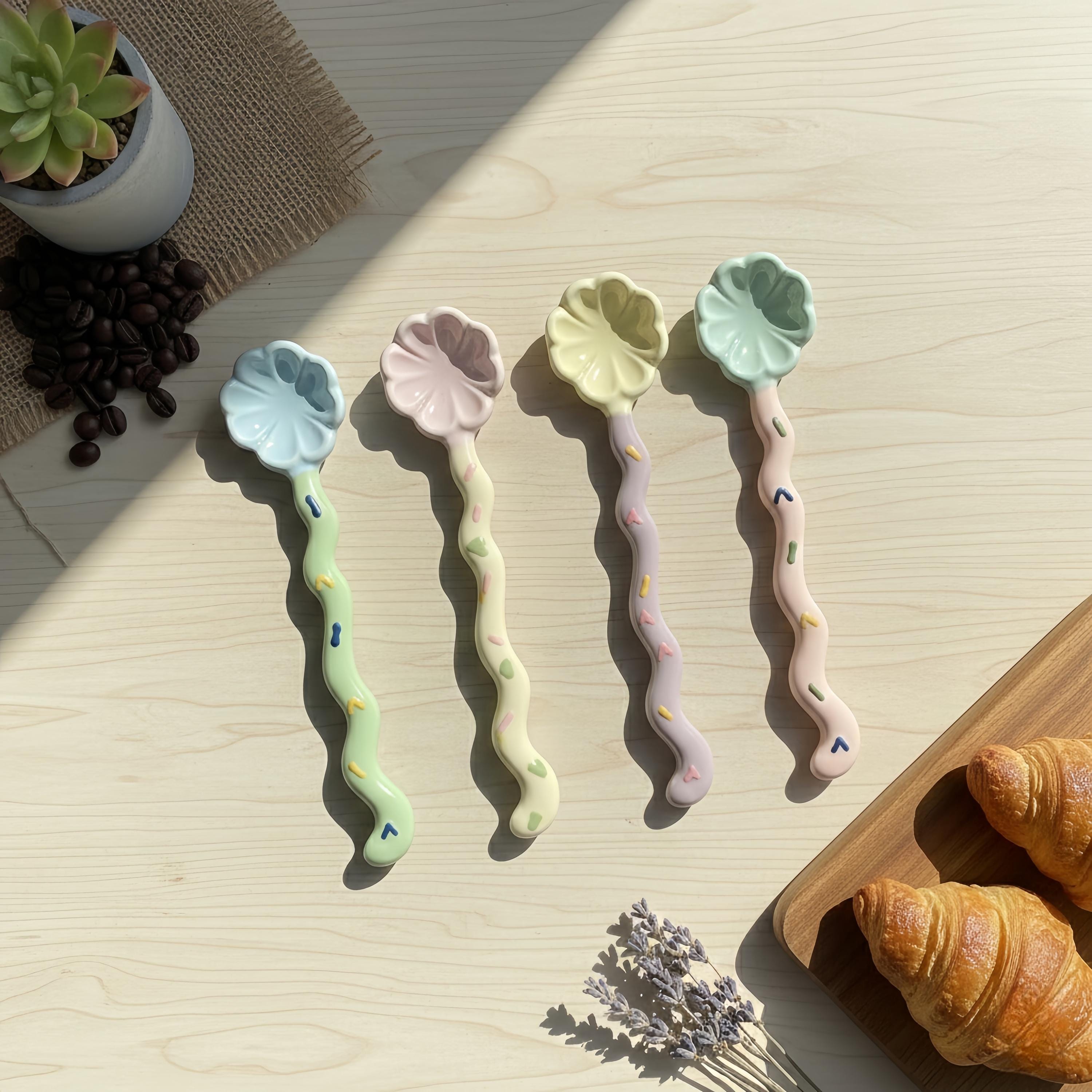 Whimsical Flower Ceramic Spoon | Pastel Dessert & Coffee Spoon