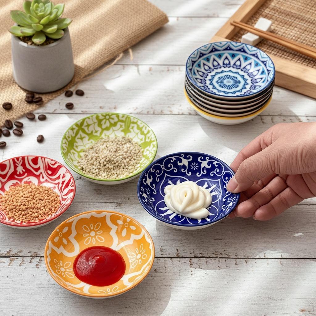 Bohemian Hand-Painted Ceramic Sauce Dish | Vintage Ethnic Dipping Bowl