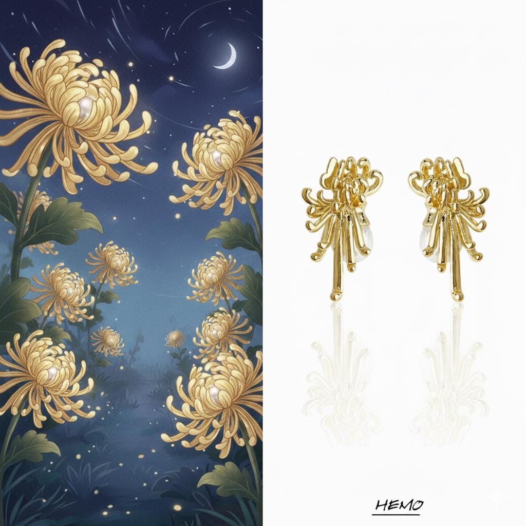 Gold Pearl Chrysanthemum Earrings – Art Nouveau Filigree Pearl Earrings