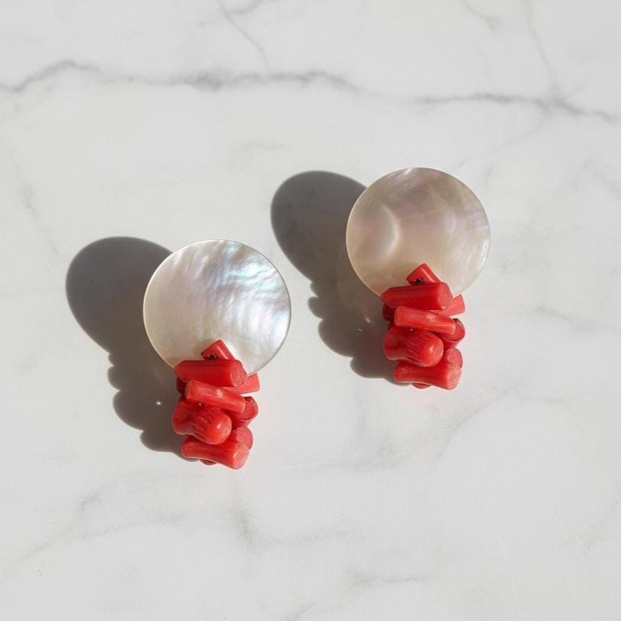 Red Coral Crane Earrings – Guardian Collection | Sterling Silver & Mother-of-Pearl Jewelry