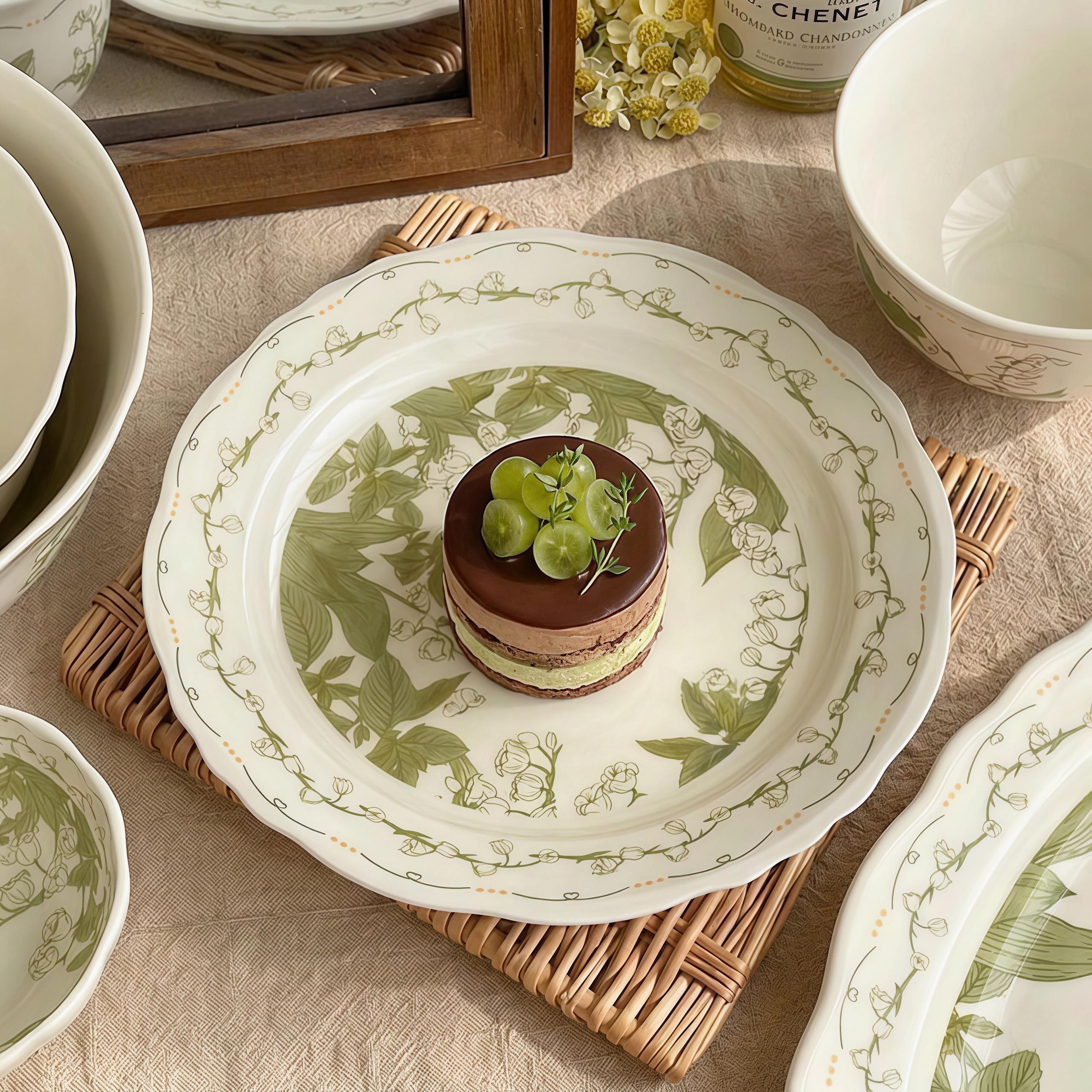 Lily of the Valley Ceramic Tableware Set | Vintage Botanical Plates & Bowls | Floral Dinnerware Set