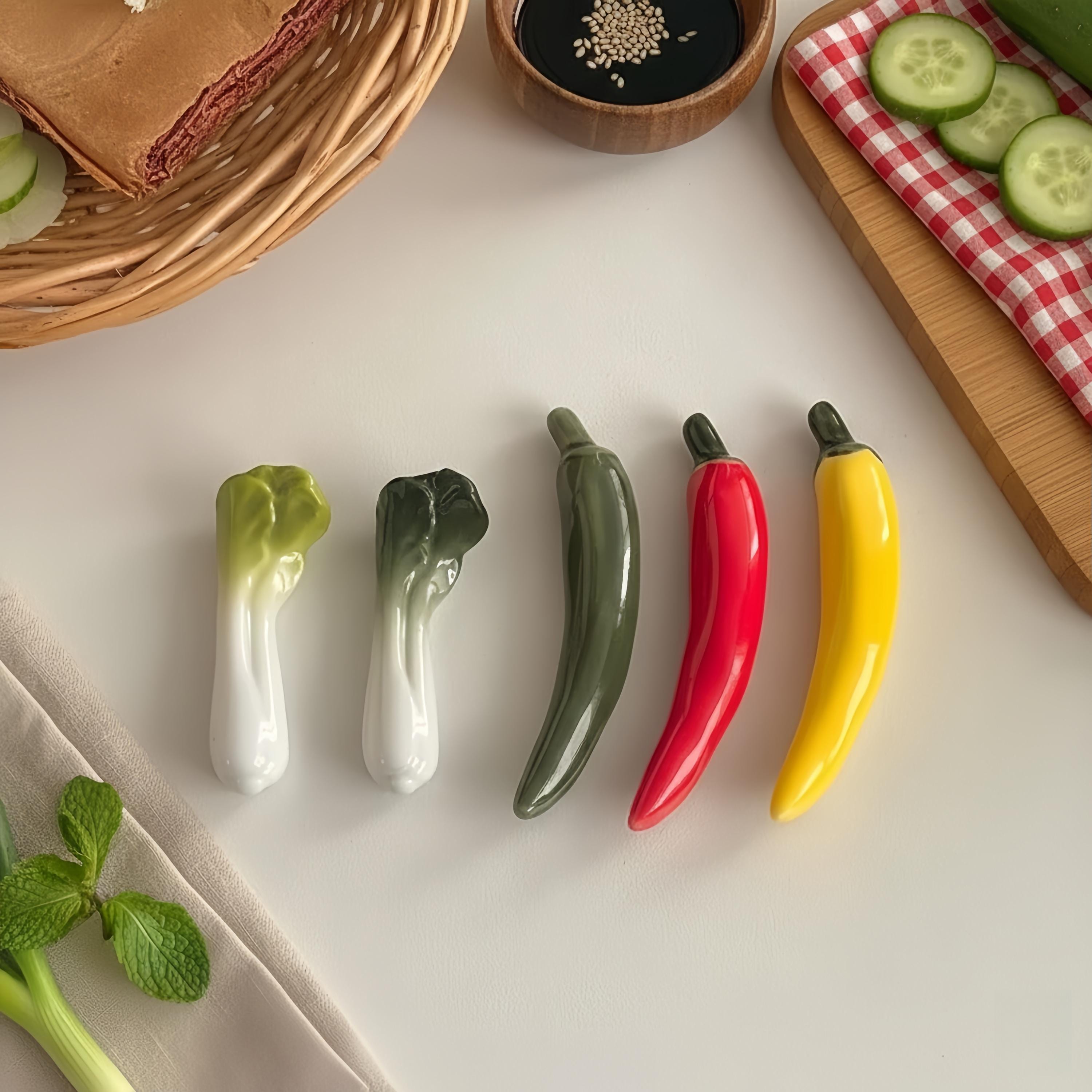 Kawaii Vegetable Ceramic Chopstick Rest | Chili & Bok Choy Spoon Holder