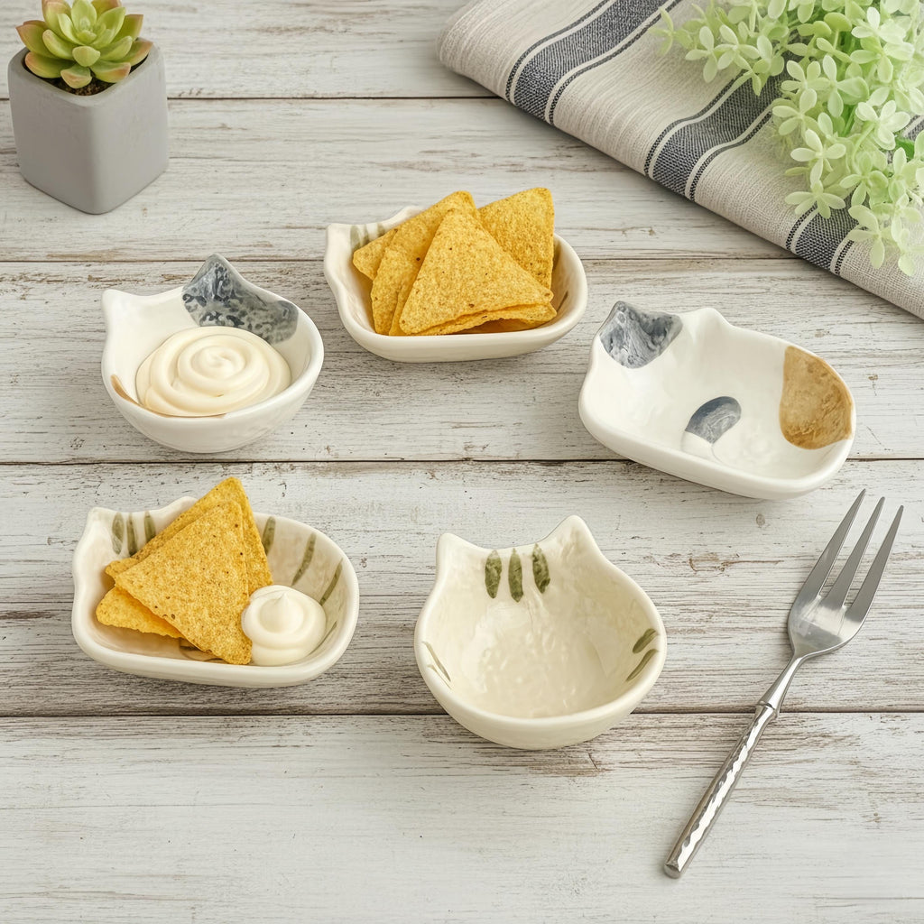 Kawaii Cat Ceramic Dipping Dish | Kitten Shaped Sauce Bowl