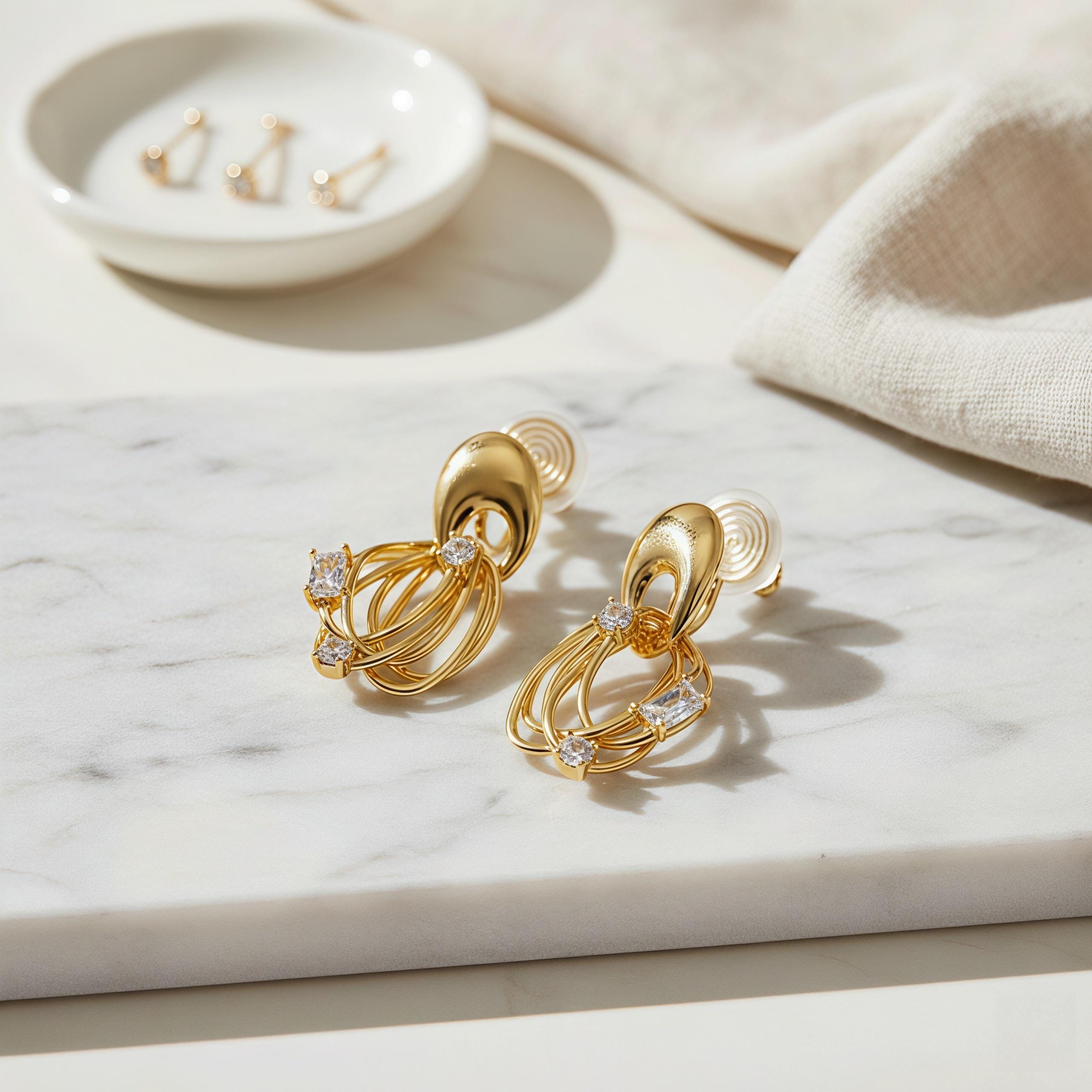 Abstract Geometric Orbital Stud Earrings – 18K Gold Plated Modern Art Earrings