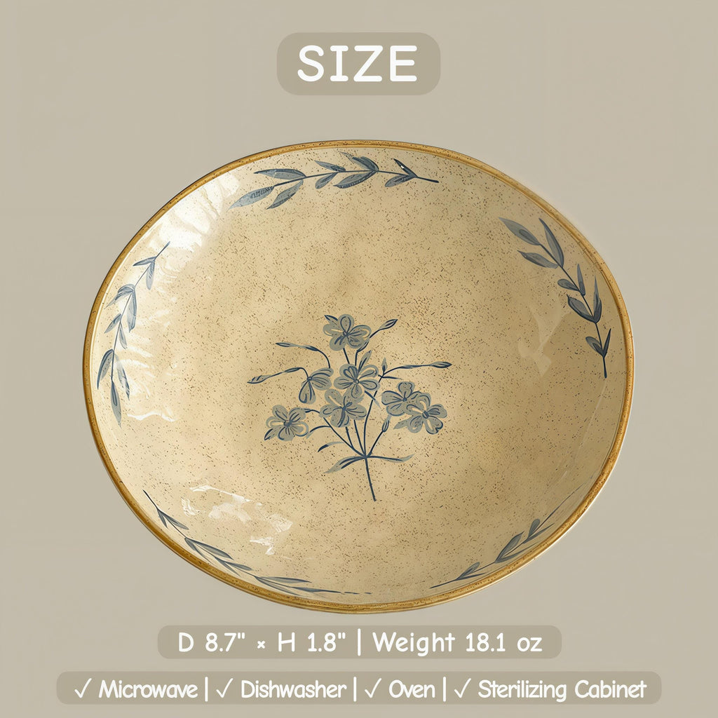 Rustic Ceramic Bowl Set | Vintage Farmhouse Dinnerware | Blue Floral Serving Bowl