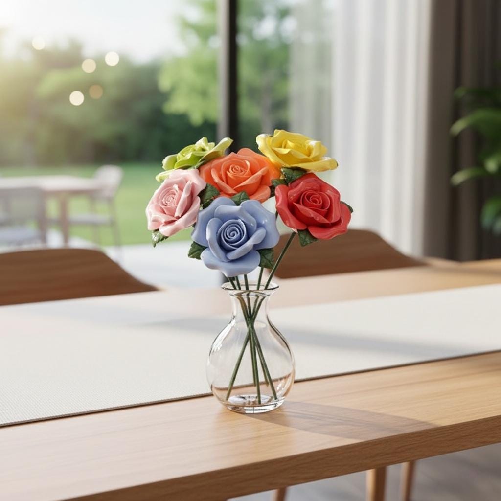 Handcrafted Ceramic Rose Bouquet Set - Forever Bloom Floral Home Décor Gift