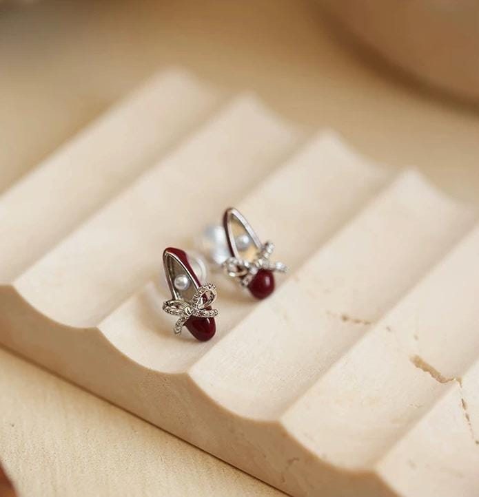 Red High Heel Earrings – Fairy Tale Princess Shoe Earrings with Pearl & CZ