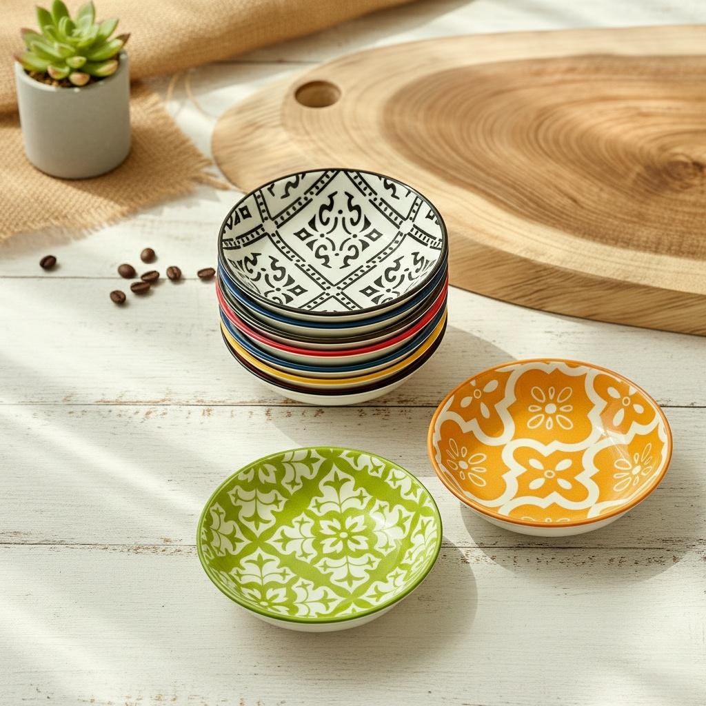 Bohemian Hand-Painted Ceramic Sauce Dish | Vintage Ethnic Dipping Bowl