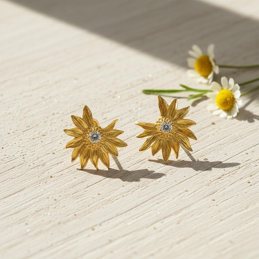Gold Daisy Stud Earrings – Bloom Collection | Healing Sunshine, Pure Light & Hope Jewelry