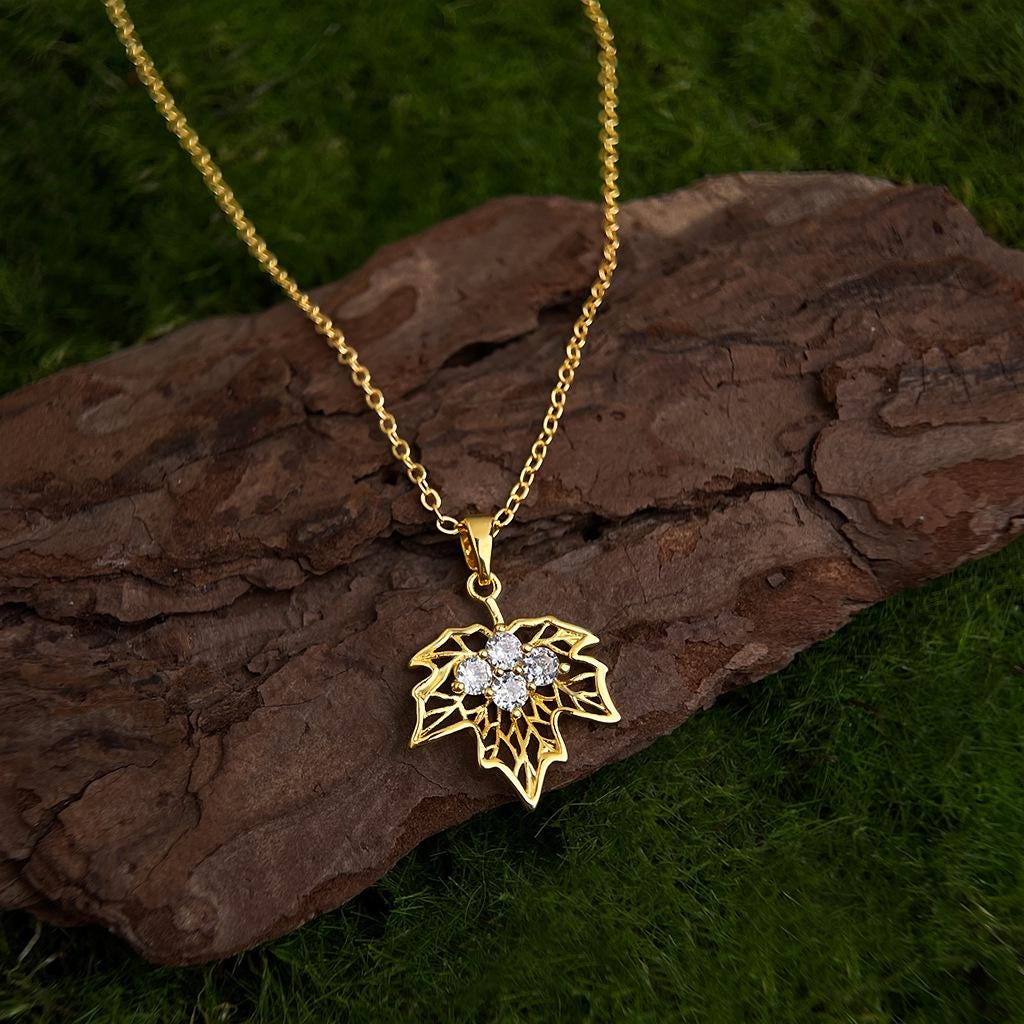 Golden Maple Leaf Necklace & Earrings – Bloom Collection | Autumn Whisper Jewelry