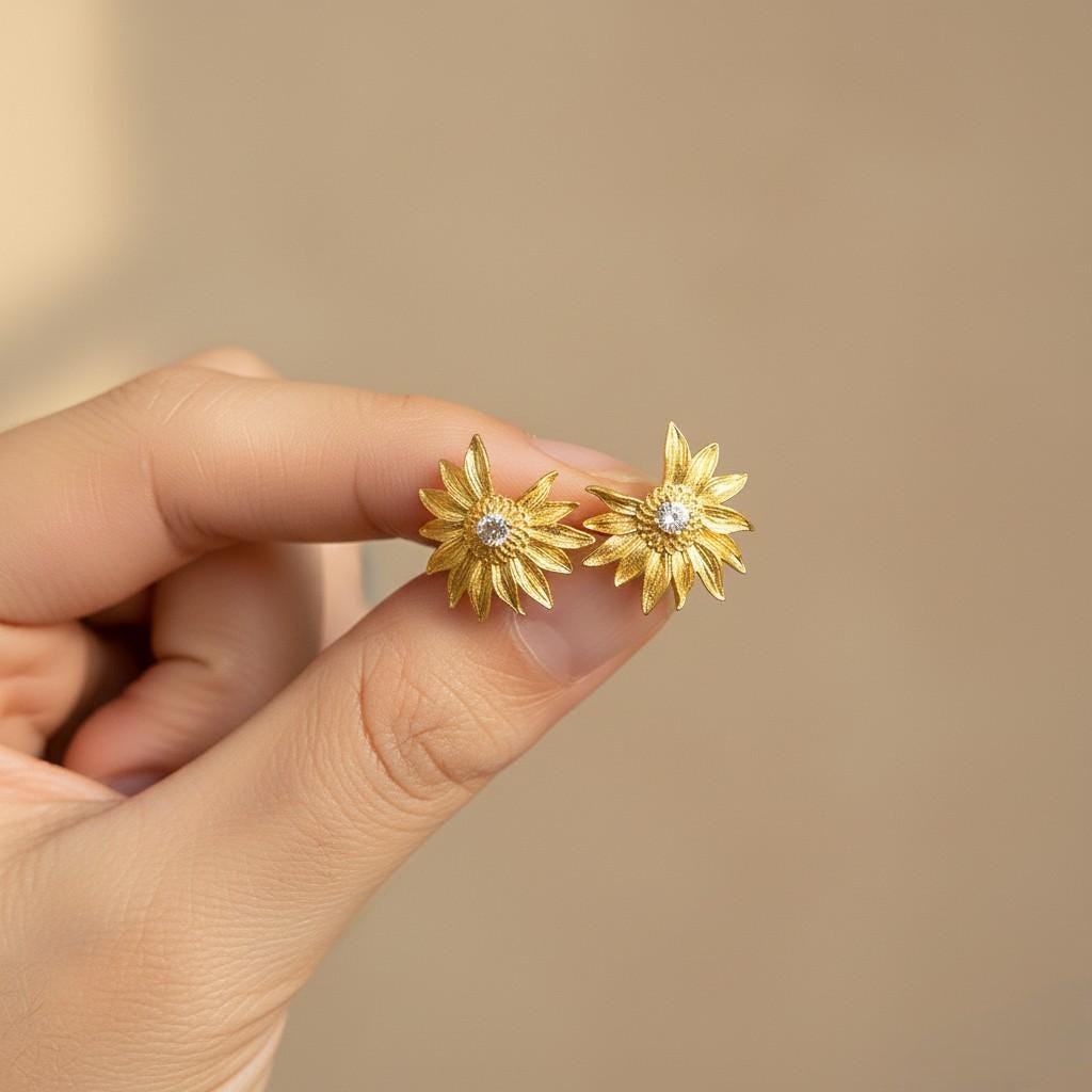 Gold Daisy Stud Earrings – Bloom Collection | Healing Sunshine, Pure Light & Hope Jewelry
