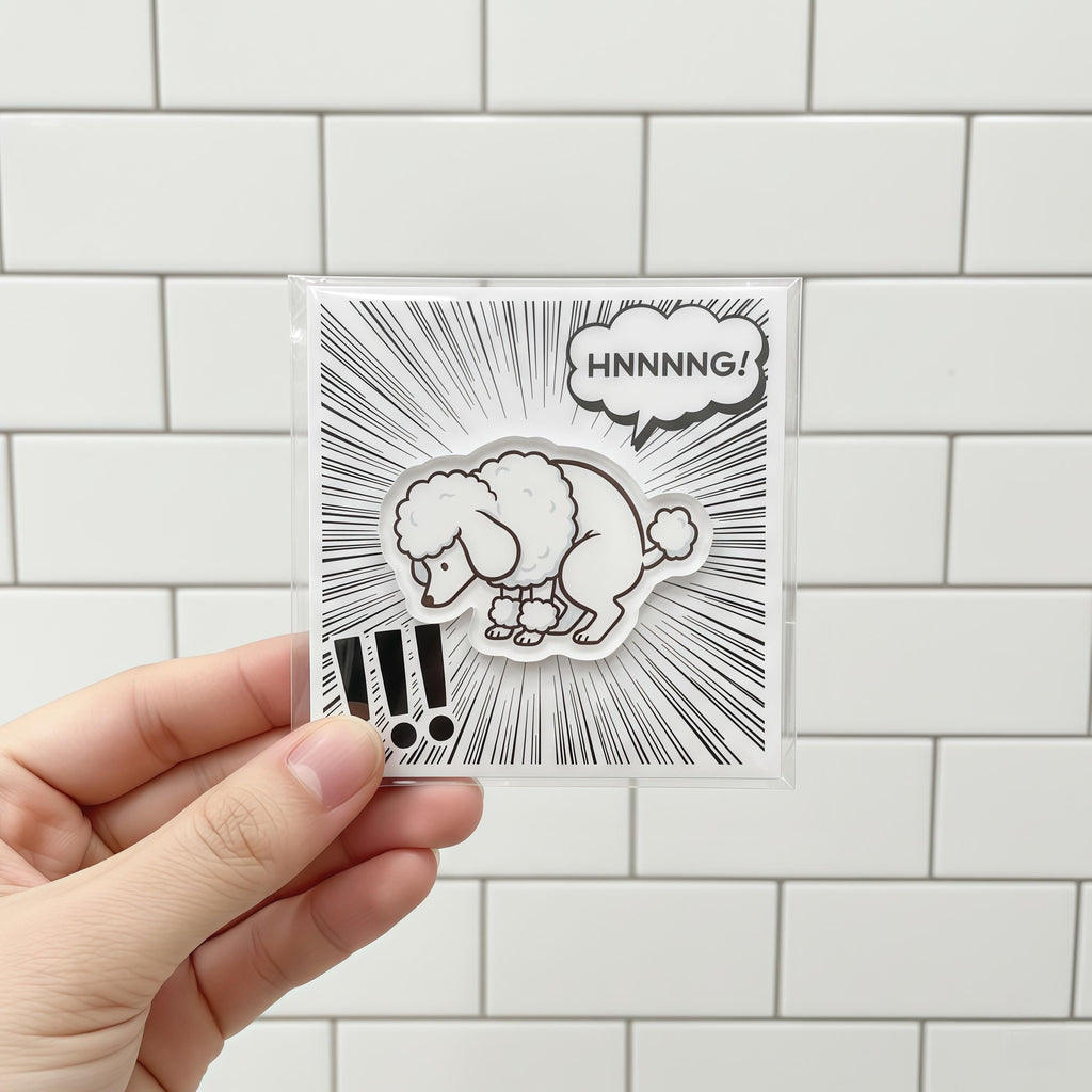 Funny Pooping Dog Magnet | Acrylic Refrigerator Magnet with Backing Card