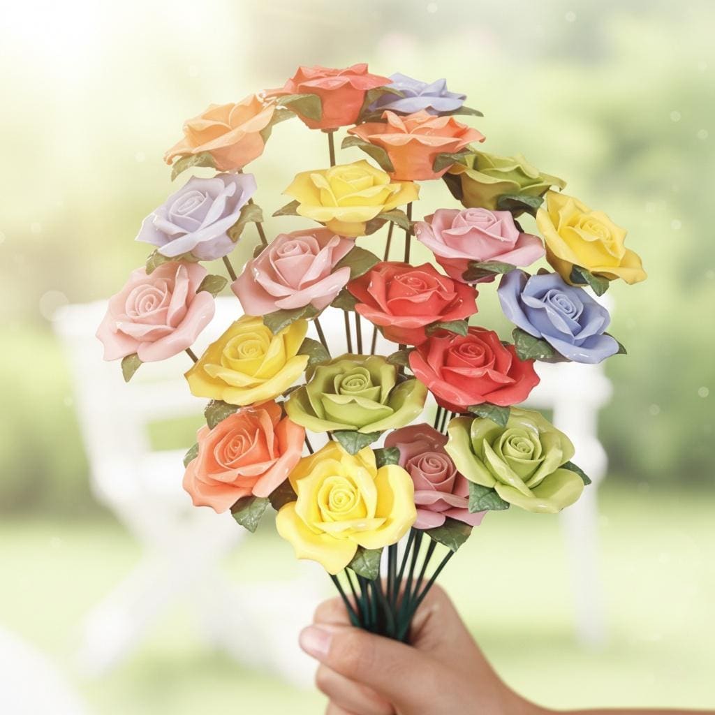 Handcrafted Ceramic Rose Bouquet Set - Forever Bloom Floral Home Décor Gift