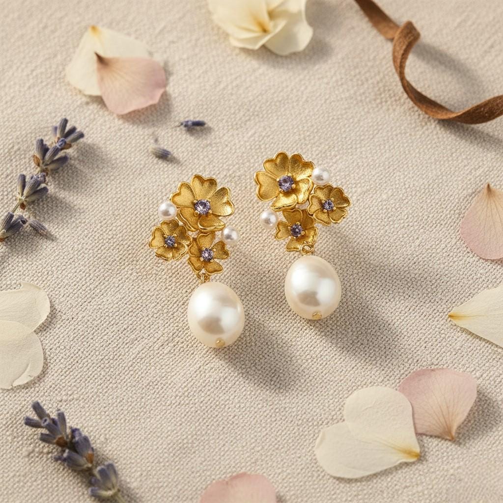 Baroque Pearl Flower Earrings | Morning Garden Elegance Jewelry, Embrace Imperfection, Pierced & Clip-On