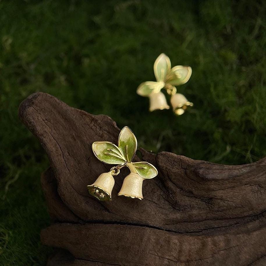 Lily of the Valley Earrings – Hand-Enameled Flower Drop Earrings