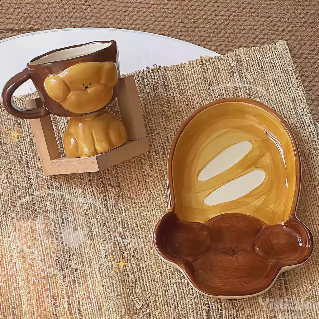 Hand-Painted Puppy Ceramic Dinnerware: Dog Lover, Housewarming Mug & Plate