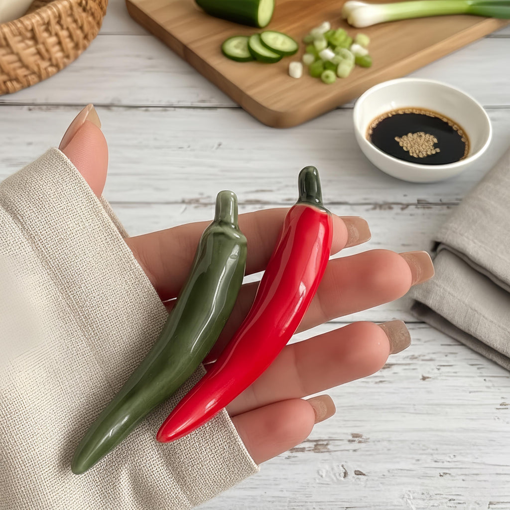 Kawaii Vegetable Ceramic Chopstick Rest | Chili & Bok Choy Spoon Holder