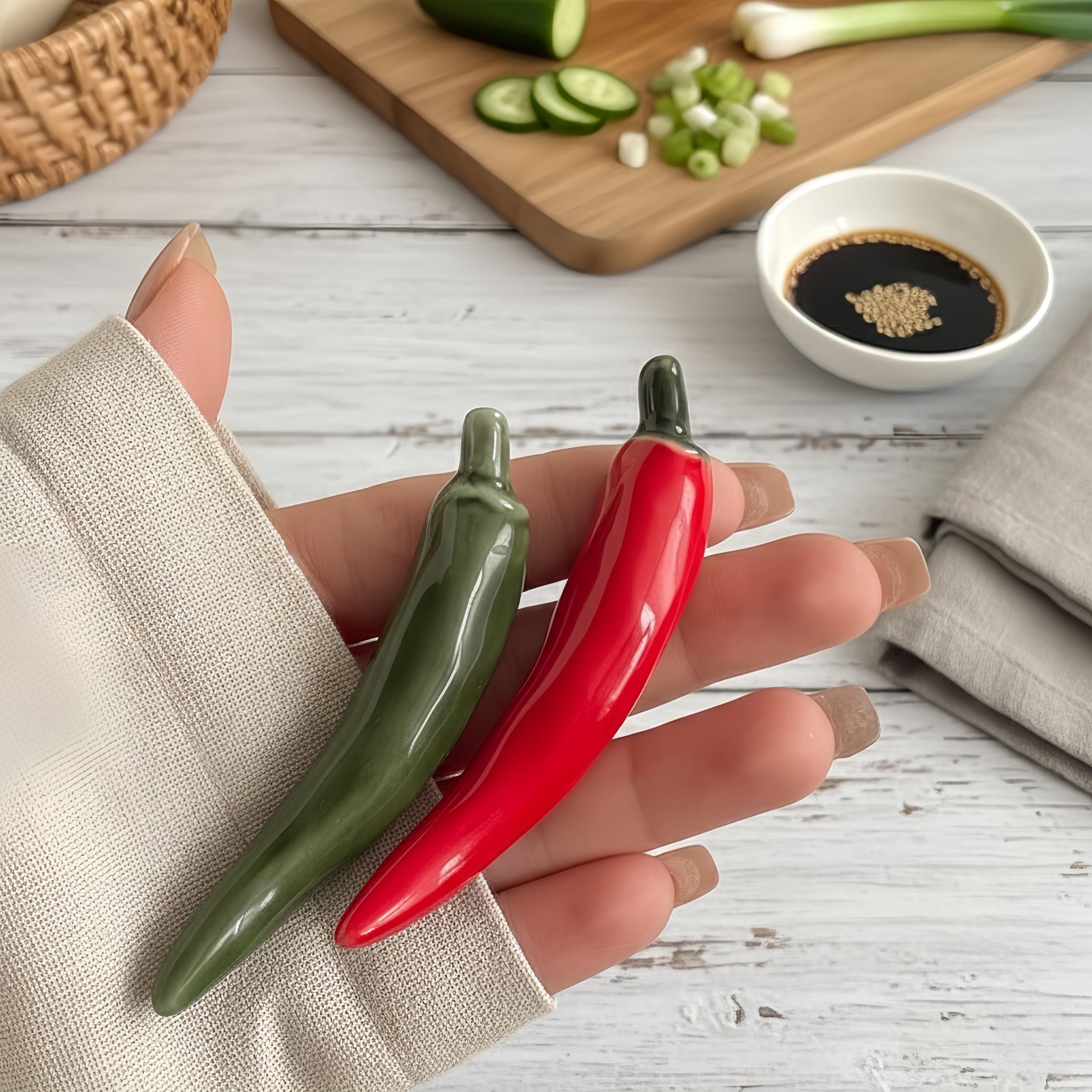 Kawaii Vegetable Ceramic Chopstick Rest | Chili & Bok Choy Spoon Holder