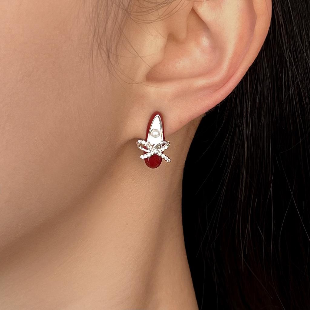 Red High Heel Earrings – Fairy Tale Princess Shoe Earrings with Pearl & CZ