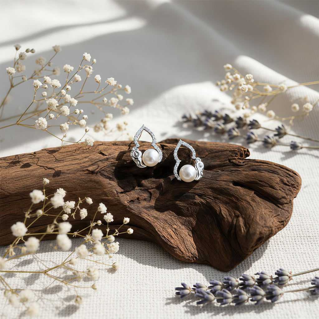 Freshwater Pearl Hulu Stud Earrings – Auspicious Cloud Gourd Earrings