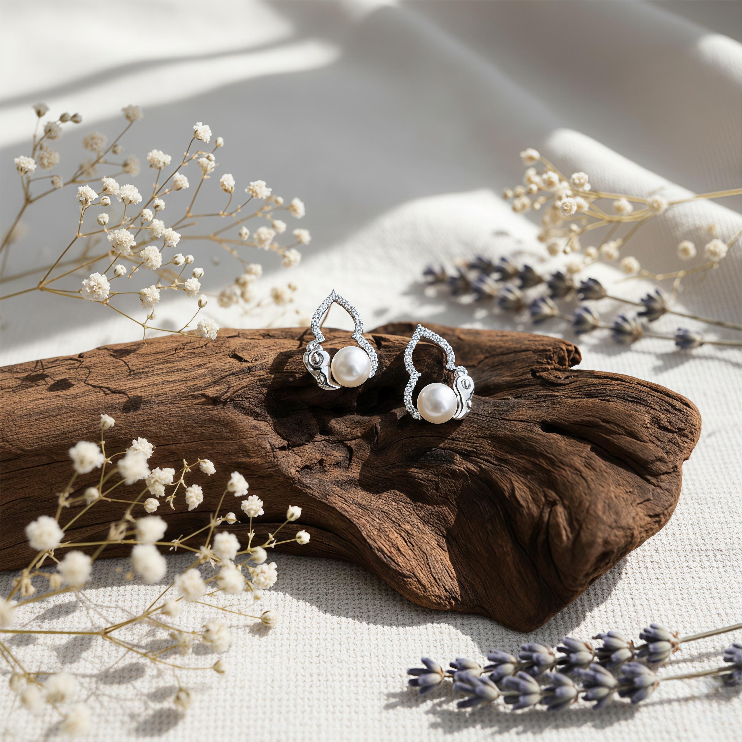 Freshwater Pearl Hulu Stud Earrings – Auspicious Cloud Gourd Earrings
