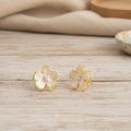 Elegant White Enamel Camellia Earrings – 18K Gold Plated Floral Studs with CZ
