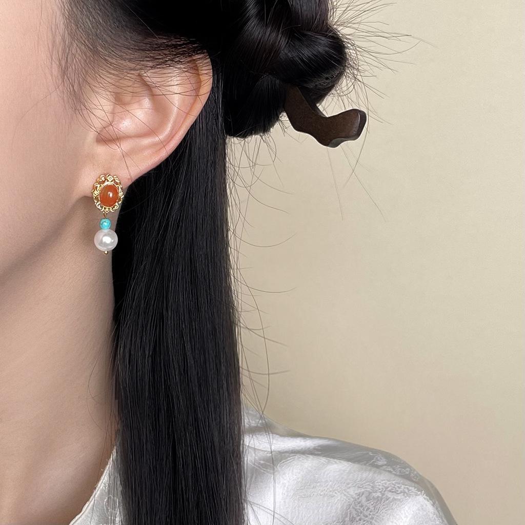 Rococo Romance Earrings – Amber, Turquoise & Pearl Filigree Earrings