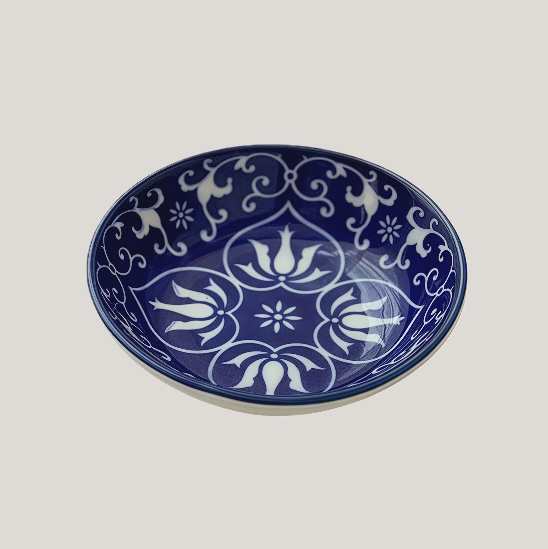 Bohemian Hand-Painted Ceramic Sauce Dish | Vintage Ethnic Dipping Bowl