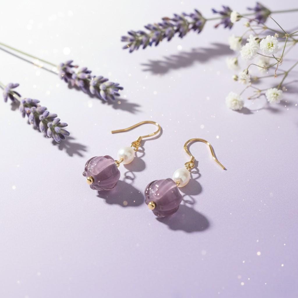 Lavender Whisper Earrings – Freshwater Pearl & Purple Art Glass Earrings