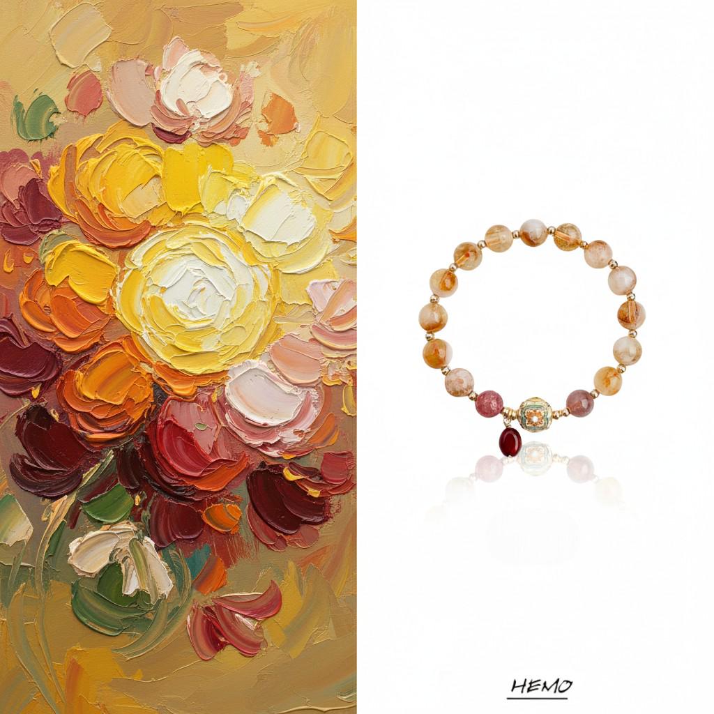 Golden Rutilated Quartz & Strawberry Quartz Bracelet - Guardian Collection | Healing Crystal Stretch