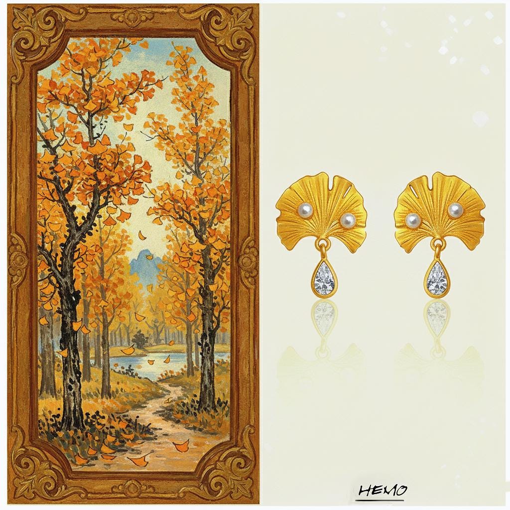 Ginkgo Leaf Pearl Earrings – 18K Gold Plated Nature-Inspired Earrings