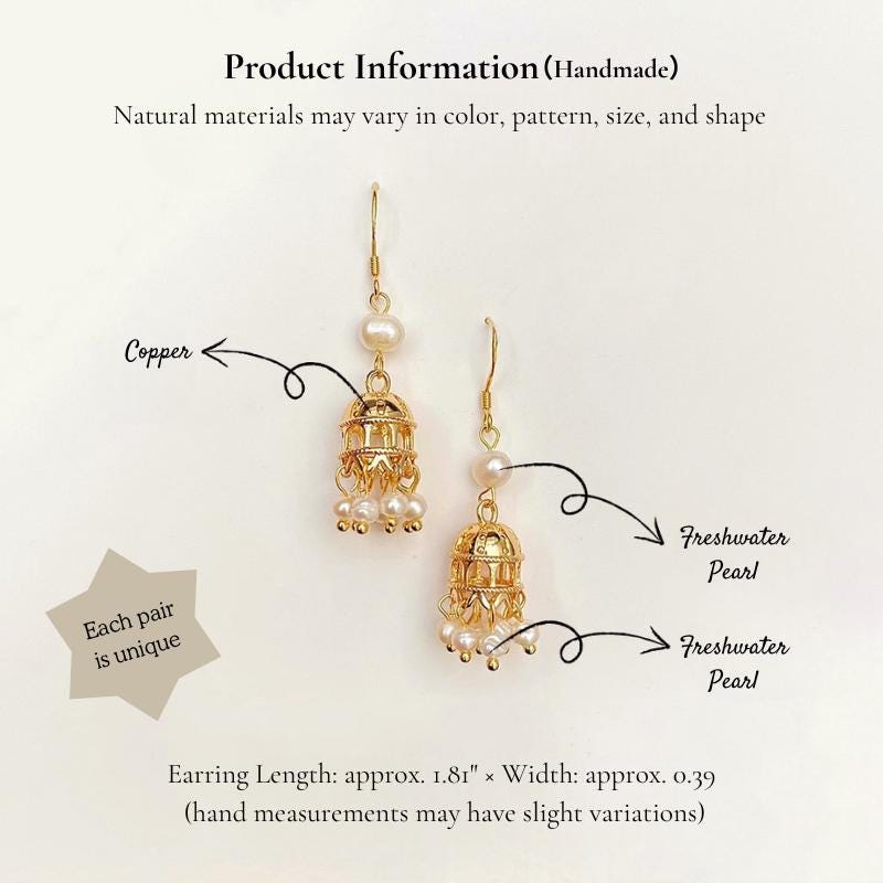 Gold Plated Cage Jhumka Earrings – Mughal Inspired Pearl Tassel Earrings