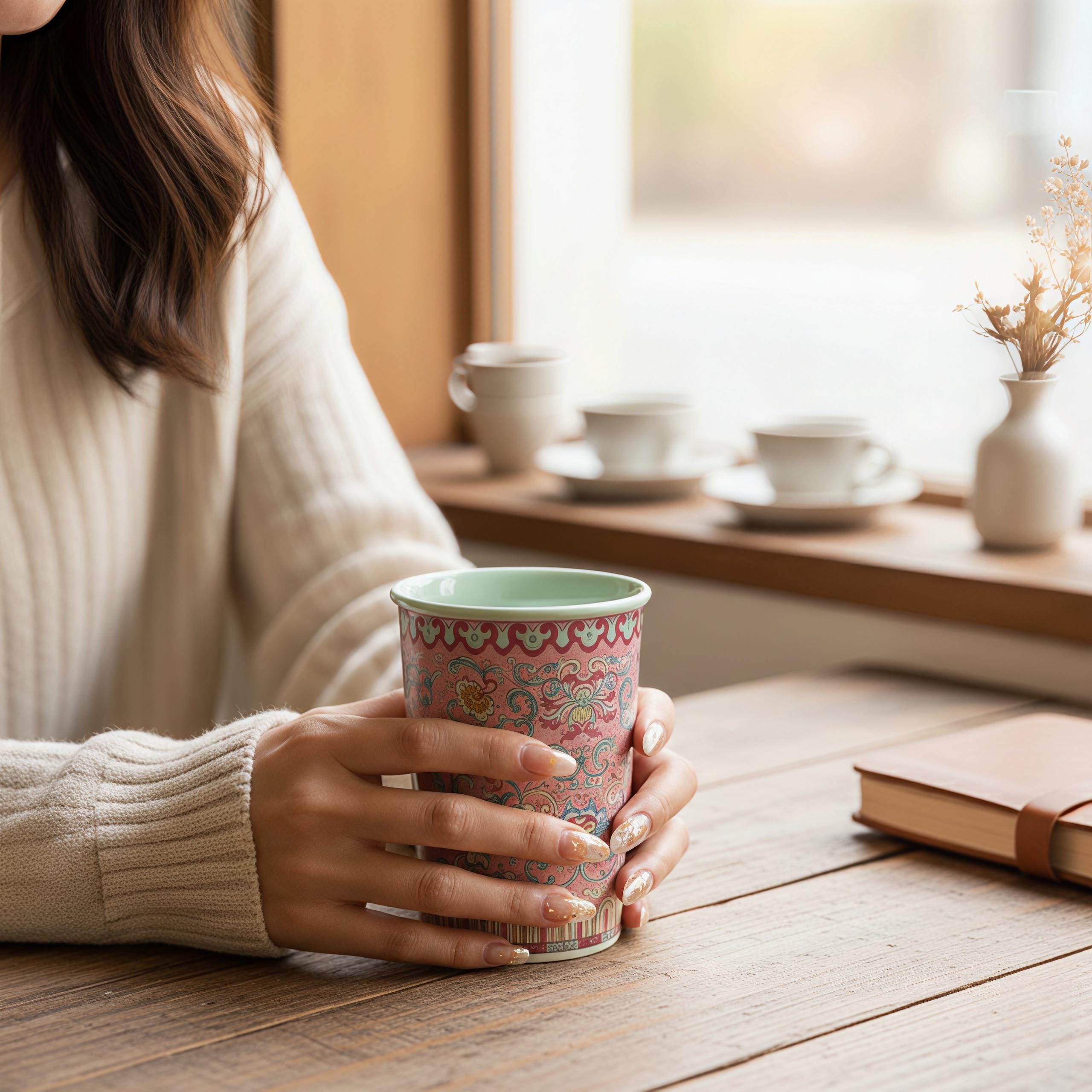 Vintage Famille Rose Ceramic Mug | Chinoiserie Floral Tea Cup