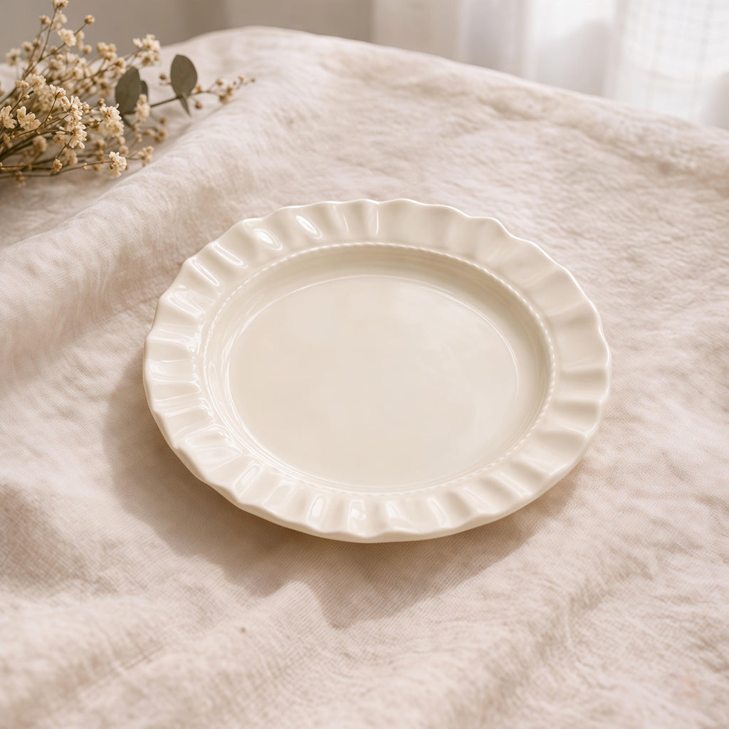 Minimalist Scalloped Ceramic Plate | Matte Neutral Dessert Plate