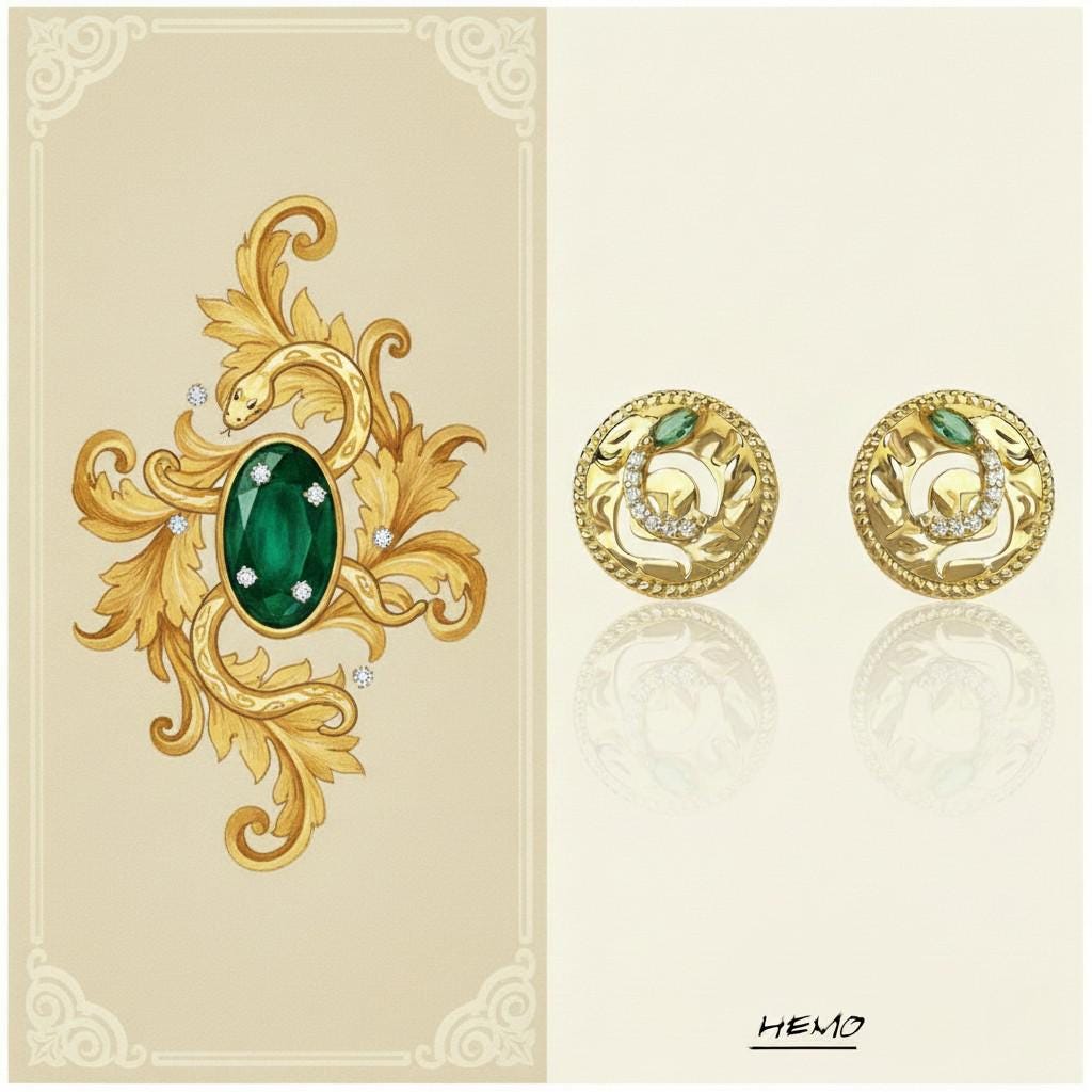 Emerald Serpent Earrings – Gold Plated Snake Earrings with Green Zircon