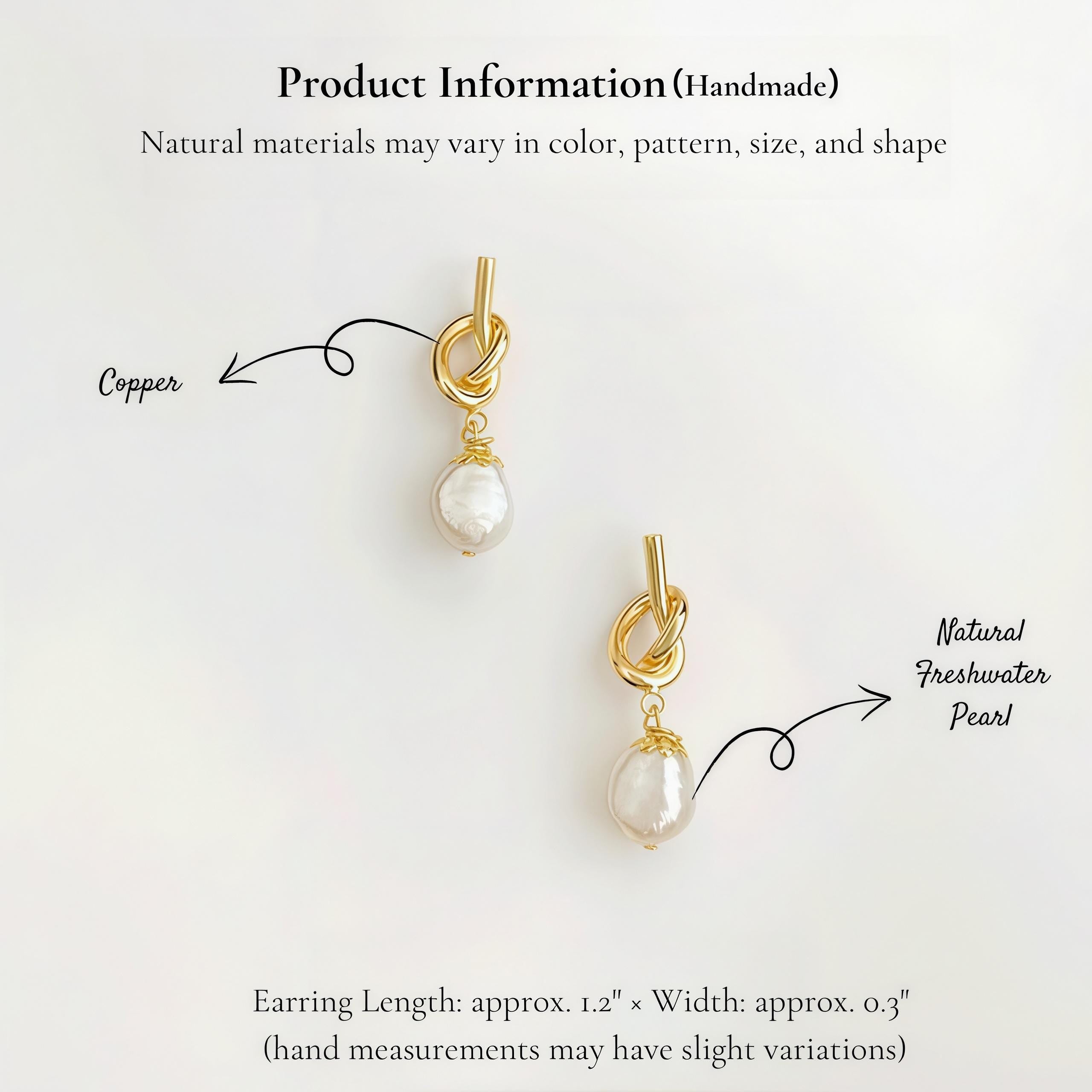 Minimalist Pearl Drop Earrings – Gold Knot Studs with Freshwater Pearl